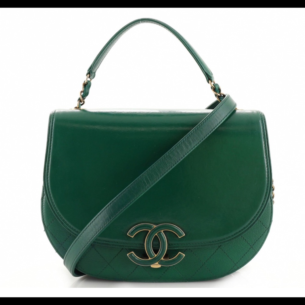 Authentic Chanel green leather handbag